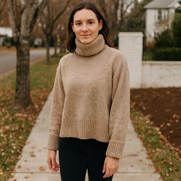 & Other Stories Women's Beige Turtleneck Wool Blend Sweater Sz M - Picture 1 of 9